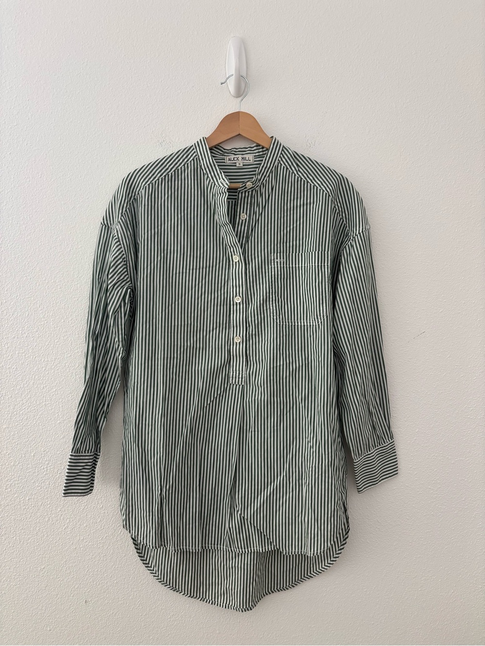 Alex Mill green and white pinstriped popover tunic